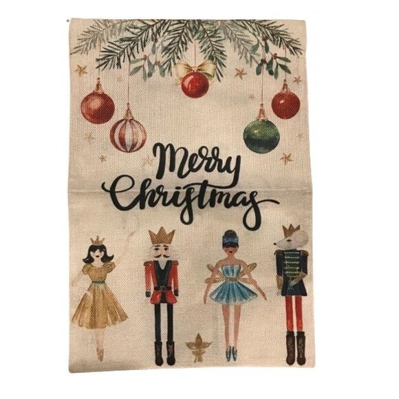 Merry Christmas Garden Flag 12x18in Nutcracker w/ ornaments - Picture 2 of 2